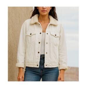 Lola Jeans Sherpa Lined Denim Jacket Medium – Off White Cozy Western Boho NWT